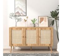 CONCEPT USINE | Buffet 3 Portes Style Scandinave 120 cm | Design CANGE Finition Bois | 3 Grandes Portes Effet Cannage | Rangement Spacieux | 5 Pieds Bois | Meuble de Salon ou Salle à Manger