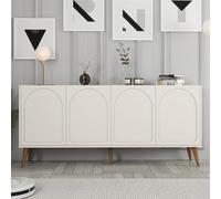 CONCEPT USINE | Buffet 4 Portes Design Arrondi Lister Crème 180 x 81 cm | Meuble de Rangement Piètement Bois Noyer | Style Moderne & Élégant | Salon, Salle à Manger, Entrée | 4 Compartiments Fermés