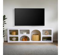 CONCEPT USINE | Buffet Bas 7 Niches Design Organique FERLIS Blanc 160 x 50 cm | Meuble Sculptural Moderne pour Salon, Entrée ou Séjour | Rangement Ouvert Élégant | Style Contemporain et Intemporel