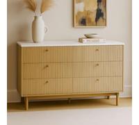 CONCEPT USINE | Buffet Brox 120 cm Aspect Bois Rainuré & Blanc | 6 Tiroirs avec Poignées Dorées | Style Scandinave Contemporain | Rangement Spacieux & Élégant | Pieds Bois | Montage Facile