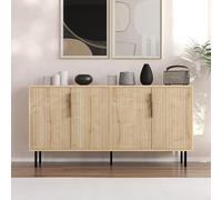 CONCEPT USINE | Buffet Cannelé 4 Portes CIARO Aspect Bois 150 x 75 cm | Design Chêne Saphir & Piètement Noir | Meuble de Rangement Graphique pour Salon, Salle à Manger | Style Naturel et Contemporain