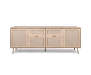 CONCEPT USINE | Buffet Effet Cannage 180 cm | Design TIVAT | Teinte Chêne Sonoma | 2 Tiroirs et 4 Placards | Charme du Bois Naturel et Design Contemporain | Meuble de Rangement Pratique et Elégant