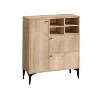CONCEPT USINE | Buffet Haut EWA 3 Portes & 4 Niches | Chêne Saphir & Pieds Métal Noir | 100x125x35 cm | Rangement Moderne pour Salon, Salle à Manger ou Entrée | Design Contemporain & Fonctionnel