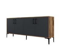 CONCEPT USINE | Buffet Style Industriel 160 cm | Design ARKEL Anthracite & Bois Noyer | Rangements Spacieux | Pieds en Métal Noir | Meuble d'Intérieur Moderne, Élégant, Robuste et Fonctionnel