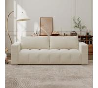 Concept Usine – Canapé 3 places convertible Canterbury, tissu bouclette beige, coffre, 201x175 cm