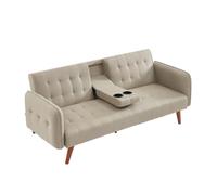 CONCEPT USINE | Canapé 3 Places Convertible Inverness Beige | Design Moderne en Lin | Tablette Centrale Intégrée | Lit Couchage 181 x 97 cm | Piètement Bois d’Hévéa | Compact, Élégant et Fonctionnel