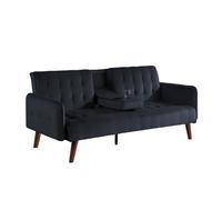 CONCEPT USINE | Canapé 3 Places Convertible Inverness Noir | Design Moderne en Lin | Tablette Centrale Intégrée | Lit Couchage 181 x 97 cm | Piètement Bois d’Hévéa | Compact, Élégant et Fonctionnel