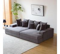 CONCEPT USINE | Canapé 4 Places Cardiff Velours Côtelé Anthracite | Modules Symétriques | Coussins Déhoussables | Assise Profonde Confort Mi-Ferme | Design Chic et Décontracté | Structure Bois Massif