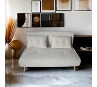 CONCEPT USINE | Canapé Convertible 2 Places en Velours Côtelé | Design Ennis Beige | Canapé Lit | Style Moderne | Confort Optimal | Dossier Ajustable Multi-Positions | Coussins Moelleux