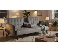 CONCEPT USINE Canapé Convertible 3 Places en Velours Gris - Lit d'Appoint 161x97cm avec Tablette Porte-Gobelets Intégrée - Design Scandinave Chic pour Salon et Petit Espace