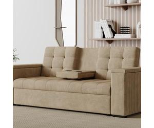 CONCEPT USINE Canapé Convertible Modulable NOHO Velours Côtelé Beige 208 cm | 3 places, dossier inclinable, grand couchage 2 personnes, rangement accoudoirs