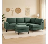 Canapé d'angle 4/5 places en tissu chenille vert avec pouf COLCHESTER