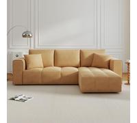 CONCEPT USINE | Canapé d’Angle 4 Places Convertible Modulable Brighton | Méridienne Réversible avec Coffre | Velours Jaune | Coussins Déhoussables | Confort Ferme | Dimensions 250x146 cm