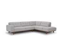 CONCEPT USINE | Canapé d’Angle 5/6 Places York Gris avec Méridienne Droite | Design Moderne, Pieds Bois Naturel | Assise Confort Haute Densité 28kg/m³ | Tissu Doux, Structure Solide | 233 x 206 cm