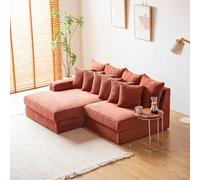 CONCEPT USINE | Canapé d’Angle Gauche Cardiff | Velours Côtelé Terracotta | 2 à 3 Places avec Méridienne | Assise Profonde | Design Cocooning et Élégant | Coussins Déhoussables Inclus | 187 x 148 cm