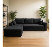 CONCEPT USINE | Canapé d’Angle Hove 5-6 Places Gris Anthracite | Méridienne Gauche | Velours Côtelé Doux | Coussins Inclus | Design Épuré et Moderne | Confort Ferme Bi-densité | 270 x 175 cm