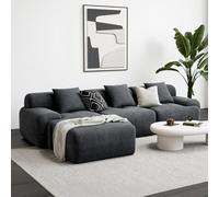 CONCEPT USINE | Canapé d’Angle Sheffield 5-6 Places Gris Anthracite | Méridienne Modulable | Velours Côtelé Doux | Coussins Inclus | Design Contemporain | Confort Ferme | Longueur 300 cm