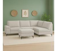 Concept Usine – Canapé d'angle COLCHESTER 4/5 places tissu chenille beige avec pouf