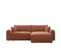 Canapé d'angle convertible 4 places en tissu bouclé Terracotta avec coffre de rangement