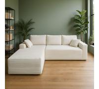 Concept Usine – Canapé d'angle HOVE 5-6 places velours côtelé beige méridienne gauche 270x175 cm