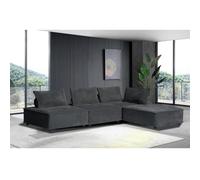 Concept Usine – Canapé d'angle modulable 4 places STAVA – Velours gris, bois massif