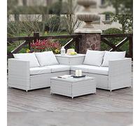 Concept Usine Salon de jardin Silang - Résine tressée 4 personnes, coffre intégré - Gris clair