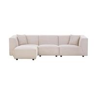 CONCEPT USINE | Canapé Modulable en Velours Côtelé Monroe Beige| 3 Places + 1 Pouf | Style Moderne et Ultra Tendance | Large Assise et Pouf Modulable | Revêtement Tissu 100% Polyester