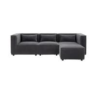 CONCEPT USINE | Canapé Modular 3 Places Gris | avec Pouf Amovible | Tissu Bouclette Doux | Forme Angle ou Droit | Assise Mi-Ferme | Structure Bois Eucalyptus | 248 cm de Longueur