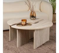 CONCEPT USINE | Duo Tables Basses Modulables 2-en-1 Travertin 90 cm APIX | Design Ronde Emboîtable ou Séparable | Élégance Minérale & Look Contemporain | Bois Mélaminé Facile à Vivre