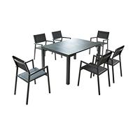 CONCEPT USINE Ensemble Console OLHAO 6 Places + 6 Chaises Aluminium Gris