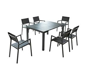 CONCEPT USINE Ensemble Console OLHAO 6 Places + 6 Chaises Aluminium Gris