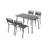 CONCEPT USINE | Ensemble Salon de Jardin 4/6 Places | Design Métal BERGAME Gris | Table Repas Rectangle + 4 Chaises Empilables | Structure Robuste Acier + Epoxy | Patio, Terrasse, Balcon
