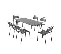 CONCEPT USINE | Ensemble Salon de Jardin 6 Places | Design Métal BERGAME Gris | Table Repas Rectangle + 6 Chaises Empilables | Structure Robuste Acier + Epoxy | Patio, Terrasse, Balcon