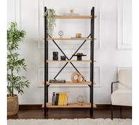 CONCEPT USINE | Étagère 180 x 90 cm Bois & Métal Noir Elysian | 5 Niveaux de Rangement | Design Moderne Industriel Chic | Chêne Clair Mélaminé | Idéal pour Salon, Bureau ou Pièce à Vivre