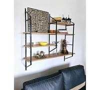 CONCEPT USINE | Étagère Murale YOMI 120x120 cm | 4 Étagères Bois et Métal Noir | Style Industriel Élégant | Rangement Mural Design | Facile à Fixer et à Nettoyer | pour Livres et Déco