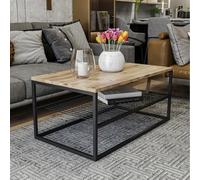 CONCEPT USINE | Factory - Table Basse Industrielle avec Étagère | Bois Naturel et Métal Noir | 95x55x42 cm | Design Moderne avec Rangement Pratique | Style Industriel Contemporain