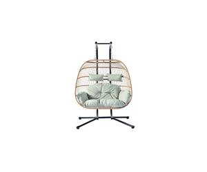 CONCEPT USINE | Fauteuil Suspendu 2 Places | FARO Naturel | Résine Aspect Rotin | Structure en Acier Robuste | Grand Coussin Déhoussable | Hamac Balançoire 2 Personnes sur Pied Terrasse Jardin Patio