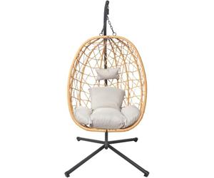 CONCEPT USINE | Fauteuil Suspendu avec Support en Résine Tressée | Design CUZCO Rotin Naturel | Structure Acier Robuste | Coussins Déperlants & Amovibles | Balançoire 1 Place | Intérieur & Extérieur