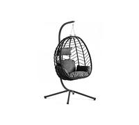 Concept Usine – Fauteuil suspendu Lima – Résine tressée noir, structure acier, coussin déhoussable