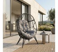 JANE - Fauteuil œuf sur pied en rotin gris