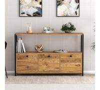 CONCEPT USINE | FERO - Buffet Industriel 3 Portes | Bois et Métal Noir | 120x30x75 cm | Grand Espace de Rangement avec Étagère | Design Tendance et Fonctionnel | Montage Facile