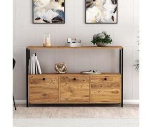 CONCEPT USINE | FERO - Buffet Industriel 3 Portes | Bois et Métal Noir | 120x30x75 cm | Grand Espace de Rangement avec Étagère | Design Tendance et Fonctionnel | Montage Facile