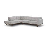 CONCEPT USINE | Grand Canapé d’Angle 5/6 Places York Gris avec Méridienne Gauche | Design Élégant, Pieds Bois Naturel | Assise Confortable Haute Densité | Style Moderne, Intemporel | 233 x 206 cm