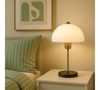 CONCEPT USINE | Lampe Champignon Blanche Métal et Doré Lisette | Design Élégant et Intemporel | Base Noire MDF | Format Compact 38x23 cm | Éclairage Ciblé et Déco