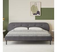 CONCEPT USINE | Lit Capitonné 140x190 cm Gris Tulsa | Tête de Lit Basse avec Pochettes Intégrées | Sommier à Lattes Inclus | Tissu Polyester | Structure Polywood | Design Élégant et Fonctionnel