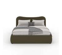 CONCEPT USINE | Lit Coffre 140x190 cm Plano Vert | Design Enveloppant et Tête Galbée | Velours Côtelé Doux | Sommier Inclus | Grand Coffre de Rangement | Élégant, Confortable et Pratique