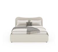 CONCEPT USINE | Lit Coffre 160x200 cm Plano Beige | Velours Côtelé Chic et Tendance | Design Organique aux Lignes Douces | Sommier à Lattes Inclus | Coffre de Rangement Spacieux | 2 Places Élégantes