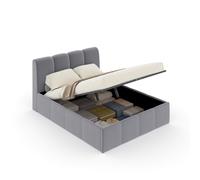 CONCEPT USINE | Lit Coffre 2 Places Baltimore 140x190 cm | Design Nuage Contemporain | Velours Gris Élégant | Sommier à Lattes Bois Inclus | Grand Coffre de Rangement | Style Moderne et Cocooning