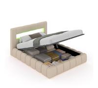 CONCEPT USINE Lit Coffre 2 Places Omaha Design Nuage LED Beige 140x190