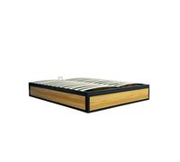 CONCEPT USINE | Lit Coffre Industriel Jersey Bois et Métal | 140 x 190 cm | Grand Coffre de Rangement très Pratique Intégré | Gain de Place | 24 Lattes en Peuplier | Cadre de Lit Design Tendance